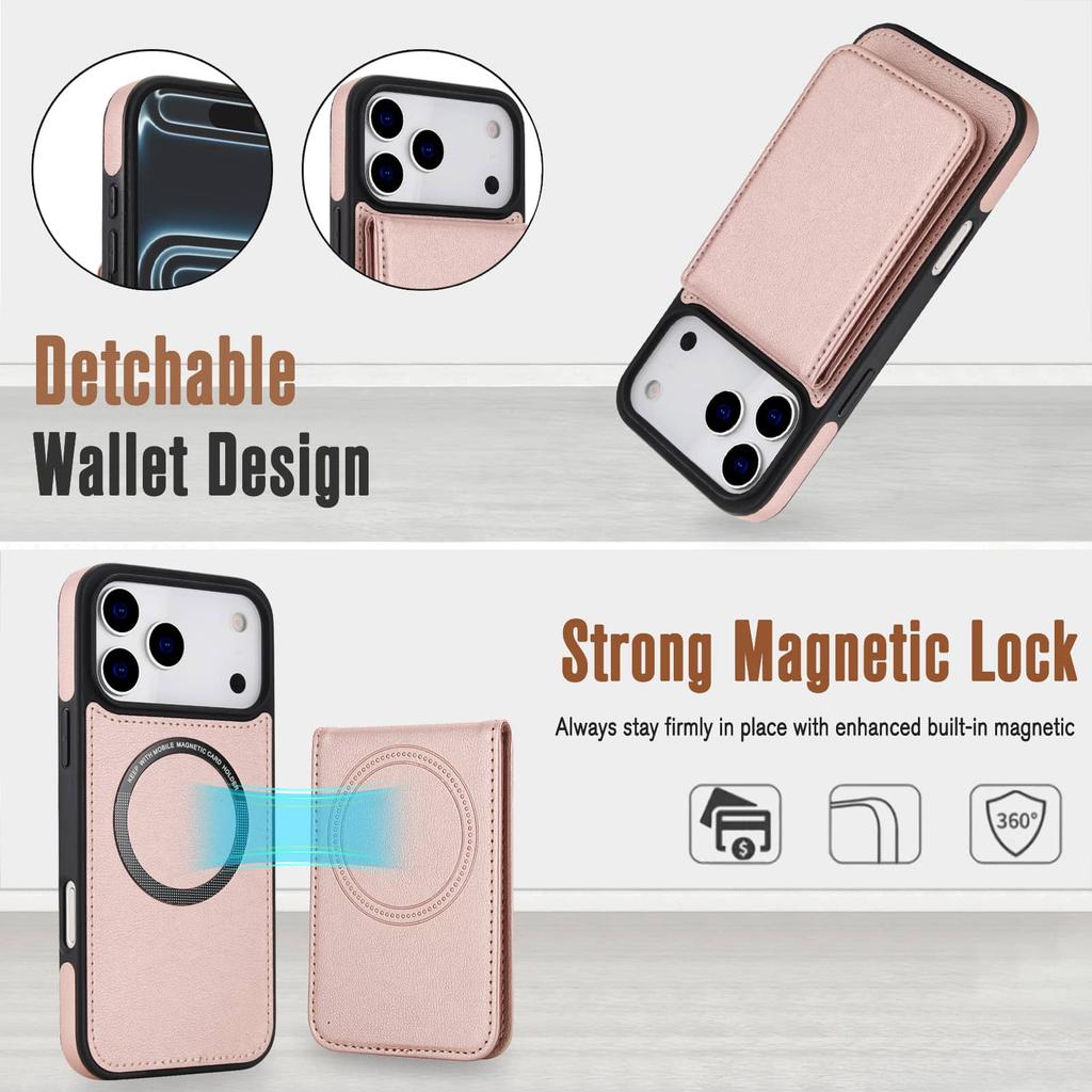 WEFOR Magnetic 2-in-1 Detachable Wallet Case for iPhone 17 16 15 14 13 12 Pro Max, RFID Card Holder, Flip Kickstand Women Men