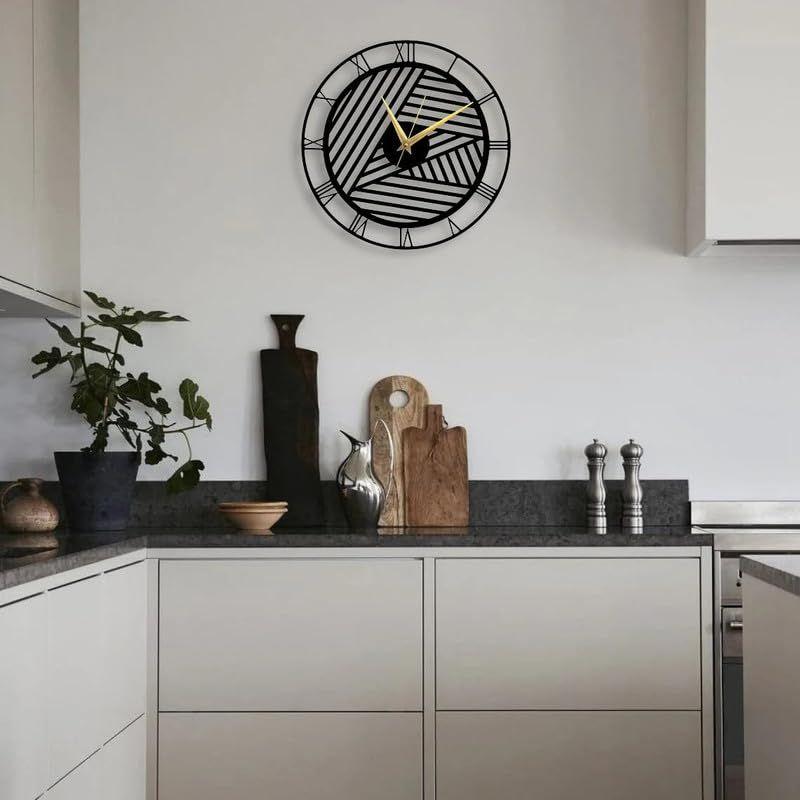 Metal Wall Clock for Living Room & Home Decor/Large Size Clock & Wall Ornament/Metal Outdoor Wall Clock for Bedroom, Office -Black