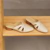 Summer Mules Genuine Leather Women Slippers Mid Block Heels Square Closed Toe Black Apricot Beige Sexy Party Shoes