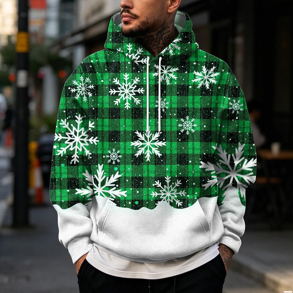 Men's Christmas Print Hoodie with Large Pockets, Casual Loose Fit Pullover for Holiday