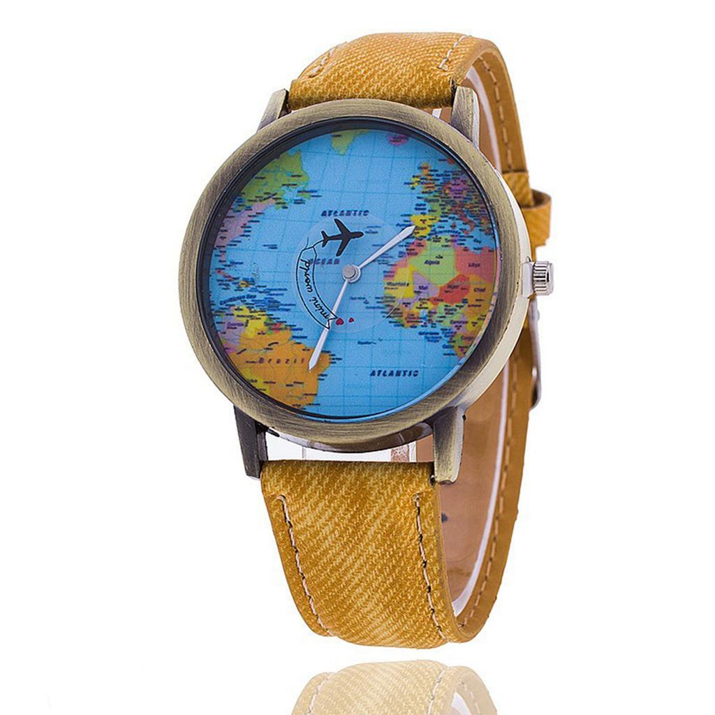 Fashion Retro Belt Quartz Watch Airplane Second Hand Map Watch Unisex