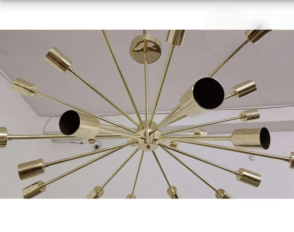 24 Light Elegant Ceiling Down Rod Pendant Mid Century Modern Raw Brass Sputnik chandelier light Fixture