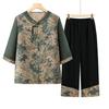 Grandma's Summer Seven-Sleeve Chinese Suit: Traditional Two-Piece Women's Set