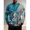 Men's Outdoor Fishing Long Sleeve T-shirts 3D Fish Print Round Neck Tshirt Summer Casual Loose Top Oversized Men Fishing Clothes