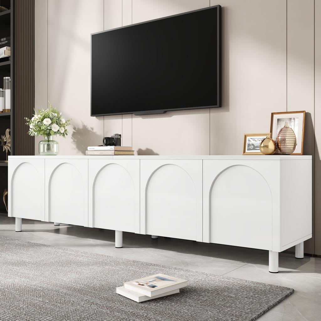 Lowboard TV Table Living Room, TV Cabinet with 5 Doors, Metal Feet, Made of PB and MDF, Modern Storage TV Board