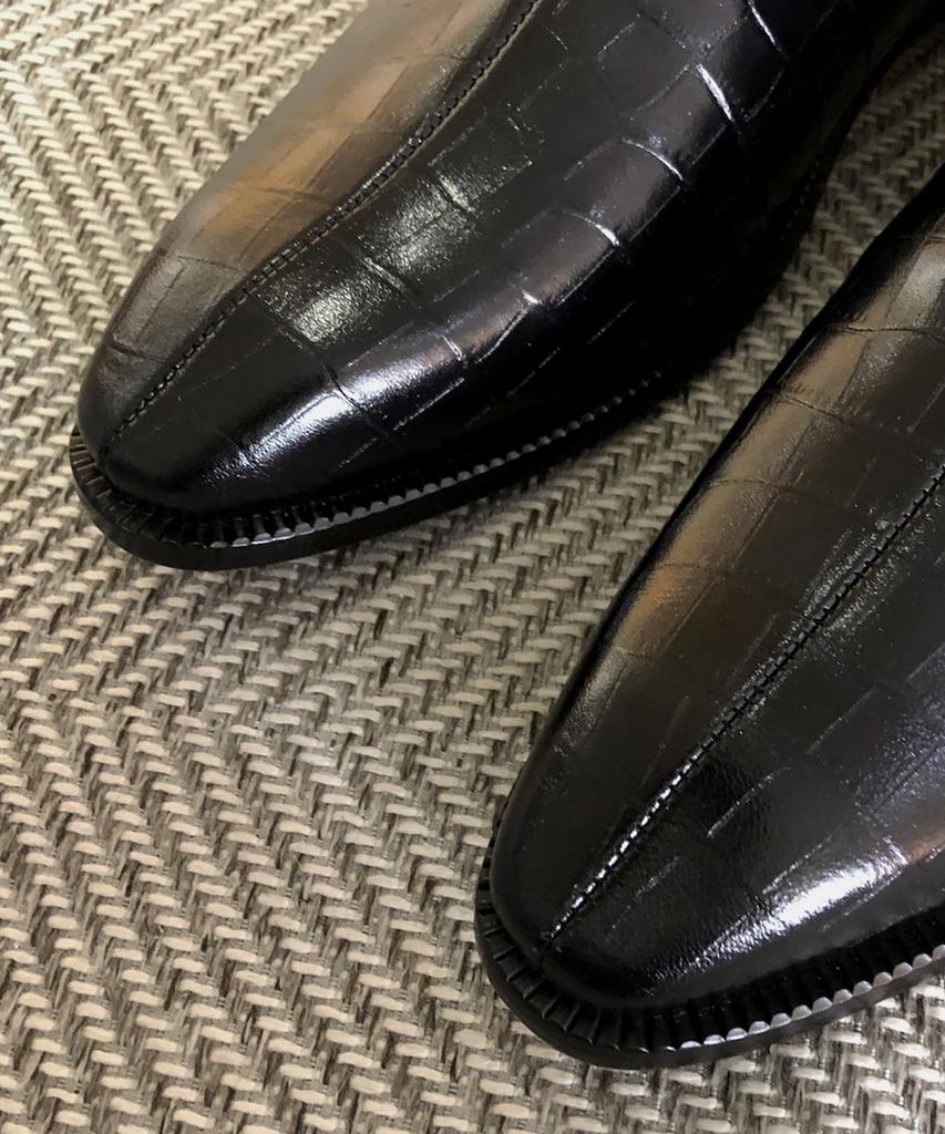 Joenshoe Lille Half Square Toe Chelsea Boots Crocodile Black