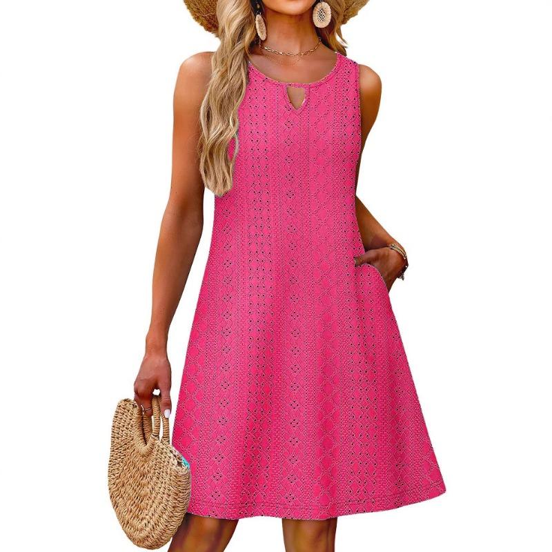 Women's Spring/summer V-neck Cuffless Bag Beach Smock Dress