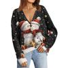 Women's Fashion Long Sleeve Christmas Print V-Neck Button Loose Cardigan Top