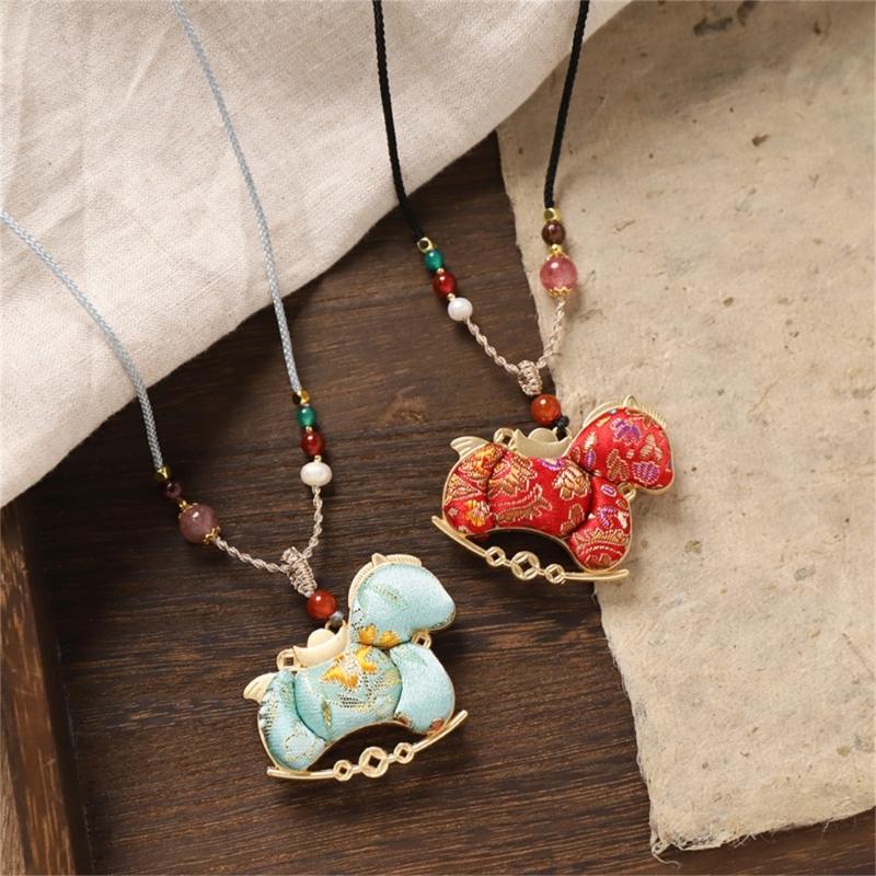 Women's Vintage Inspired Long Handmade Alloy Necklace Featuring Horse Charm Pendant for Sweater Fashion and Casual Wear