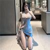 European and American Style Sexy Slim Fit Wrap Buttocks Low Cut Deep V-neck Wrap Buttocks Short Skirt Fashion Suit for Women