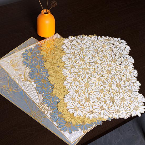 PVC Placemats Insulated Table Protectors Blooming Flowers Anti-slip Bowl Pad Stain Proof Drink Coaster Elegant Home Decor