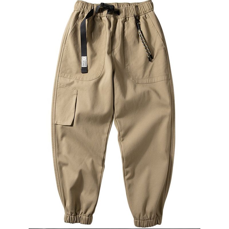 Cargo Pants Men's Winter Fleece-lined Thick Casual Trousers Bags Japanese-Style Retro Functional Thick Heattech Ankle Banded Pants Tide