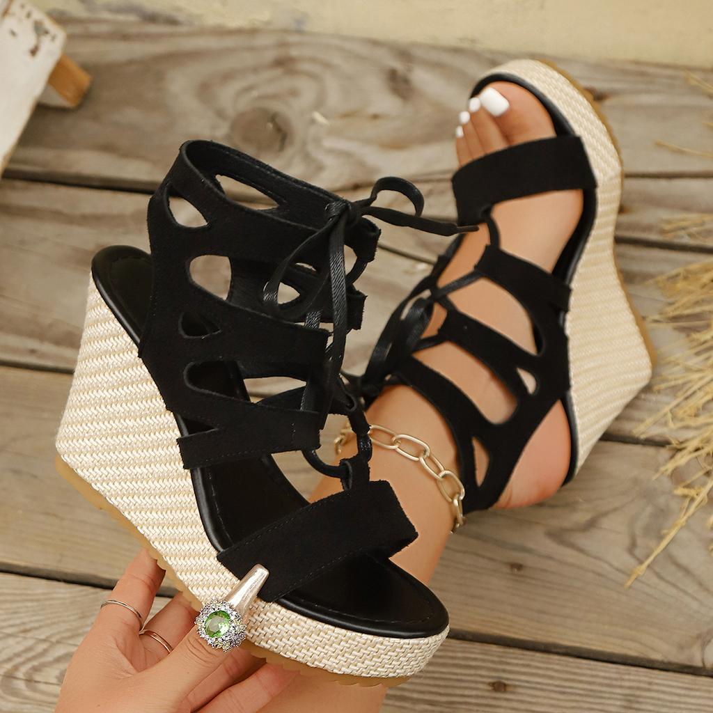 Fashion Women Cross Strap Sandals Women Wedges Heeled Women Shoes 2025 Summer Sandals Party Platform High Heels Shoes Woman