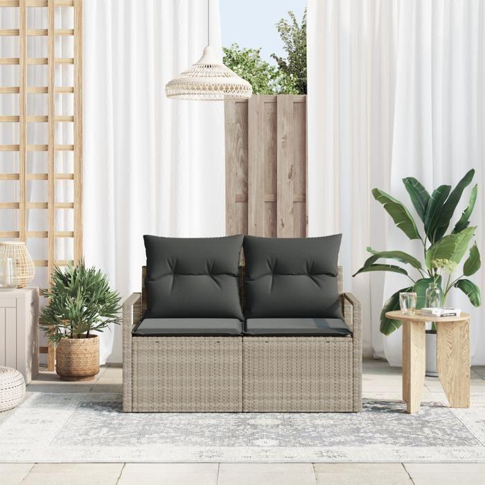 Canapé de jardin 2 places vidaXL avec rangement et coussins en poly rattan gris 42006767