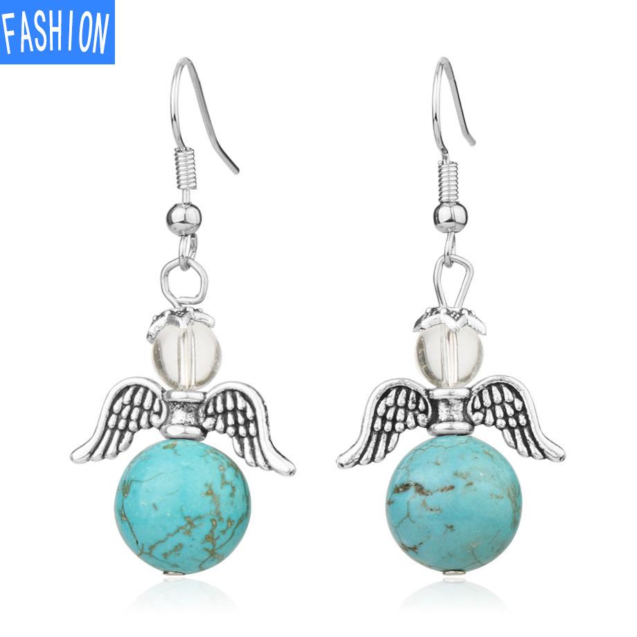 European and American Trinkets Natural Crystal Angel Wings European and American Earrings Autumn and Winter Kaai Female Earrings