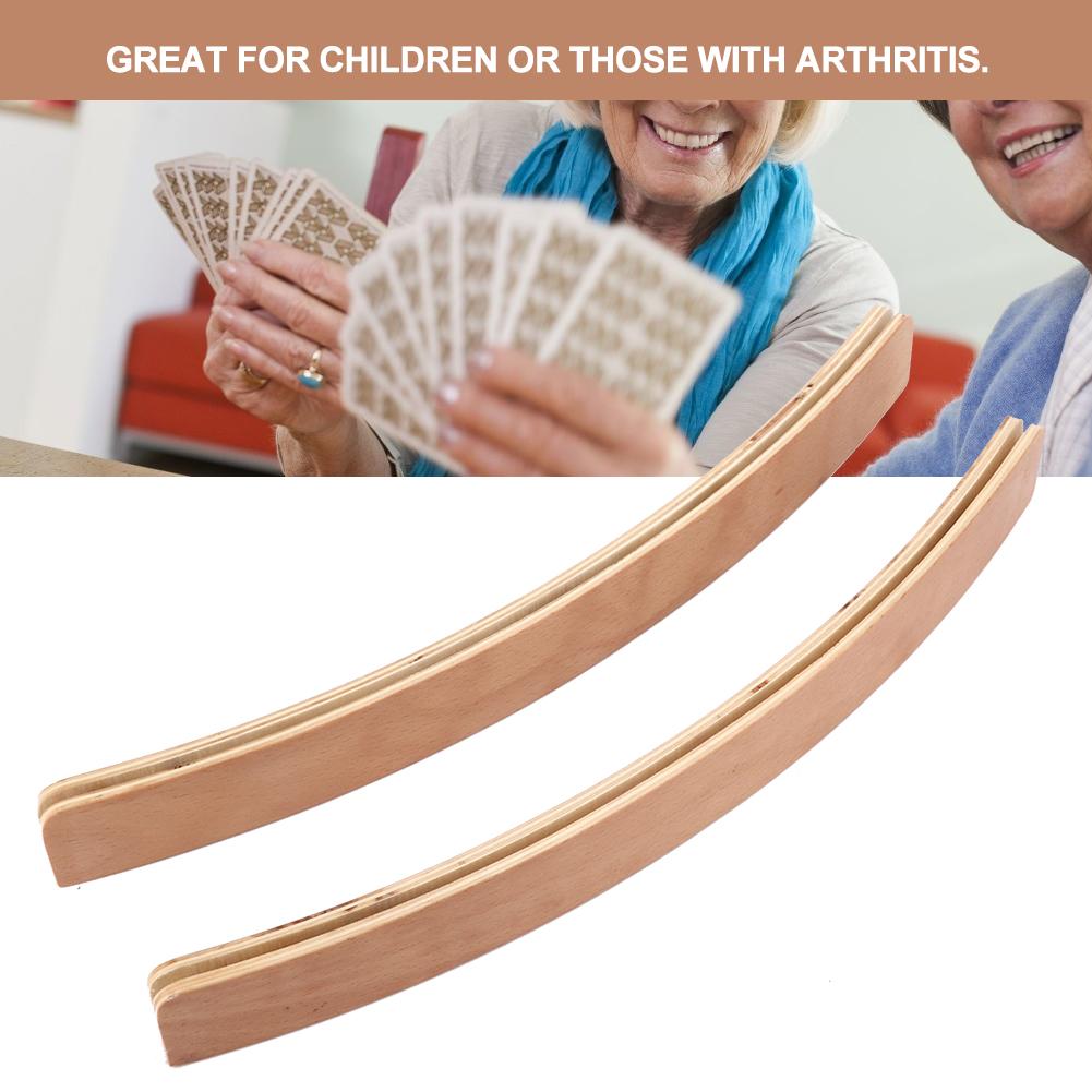 2pcs Wooden Pocker Stand Hands Free Playing Card Organizer Base for Arthritis Elderly