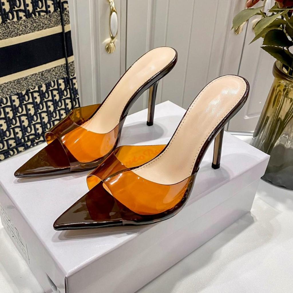 YX Women's 2026 Summer Transparent High Heel Slides - Stiletto Pointed Open Toe with Single Strap