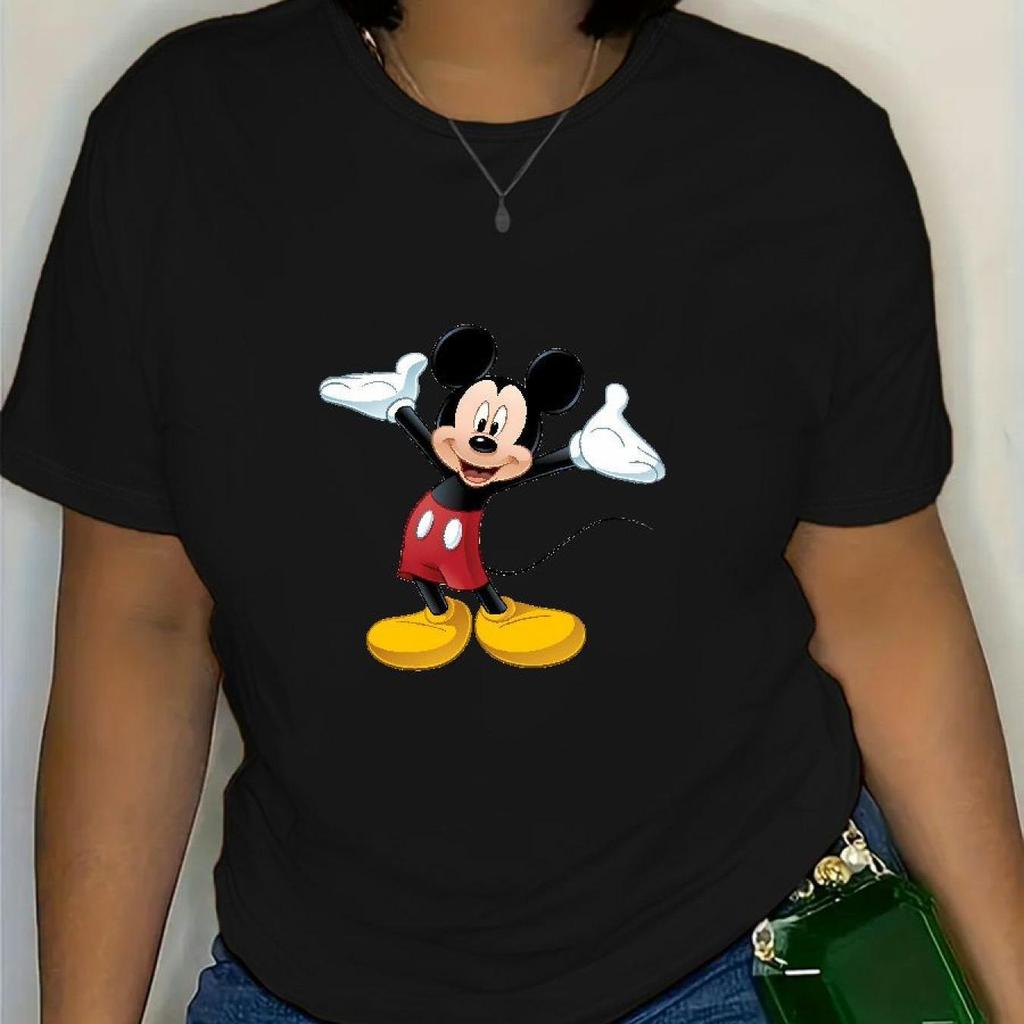 Summer New Mickey Minnie Print Fashionable Unisex Plus Size Tshirt Cotton Y2K Loose Casual Trend Versatile Short Sleeved Clothing