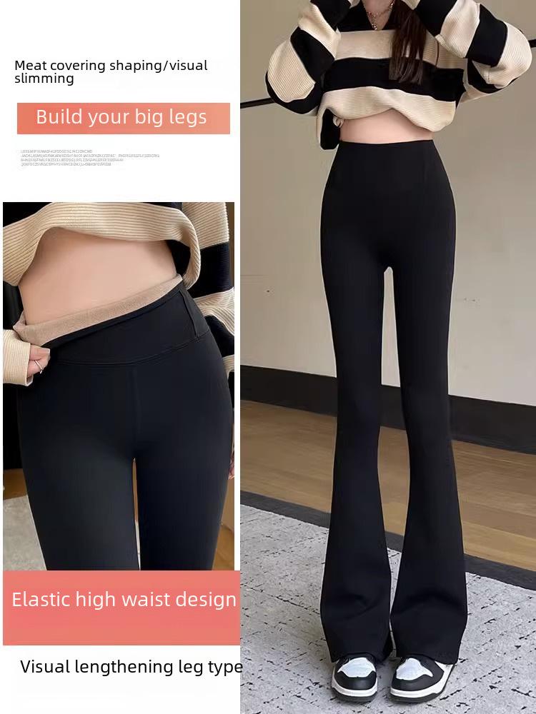Women's High-Waist Flared Yoga Leggings: Autumn/Winter 2025, Plus Velvet, Elastic Style