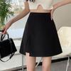 2024 Autumn Plus Size High-Waisted Black A-Line Midi Skort with Slit