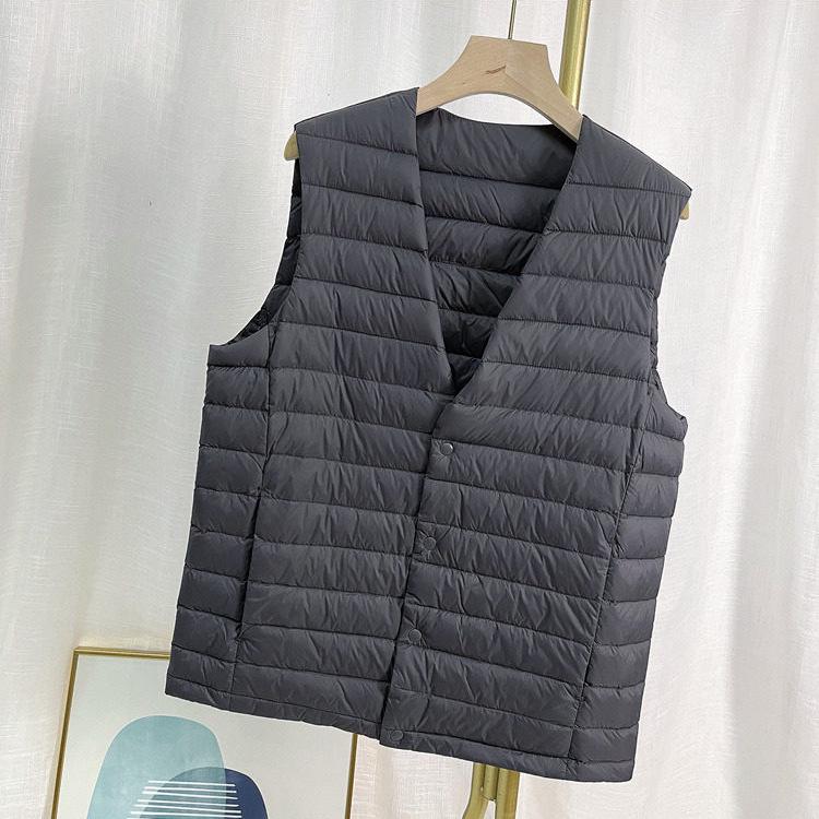 Men's Lightweight Sleeveless Down Vest - Warm 90% White Duck Down, Round Neck/V-Neck, Two-Way.