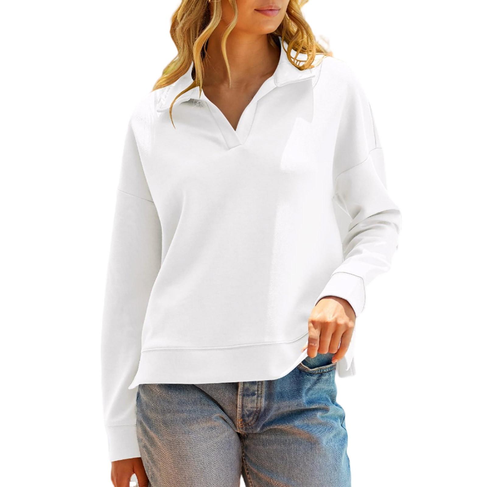 

Женская модная толстовка с длинными рукавами, осенним подолом, разрезом, длинными рукавами, однотонным лацканом и галстуком XL белый