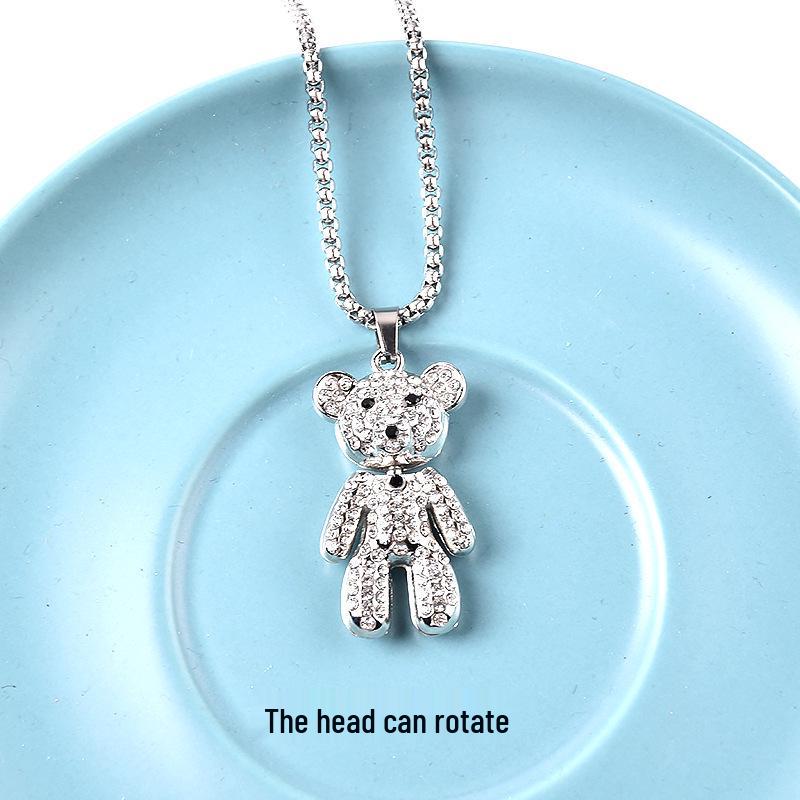Trendy Cross-Border Rhinestone Pendant Necklace: Unisex Hip-Hop Style Stainless Steel Chain.