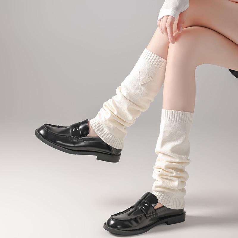 Female Autumn New Style Solid Color All Match Knit Gray Pile Socks