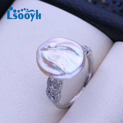Natural Freshwater Big Button Baroque Pearl Rings For Women Classic Silver Color Engagement Ring Birthday Gifts