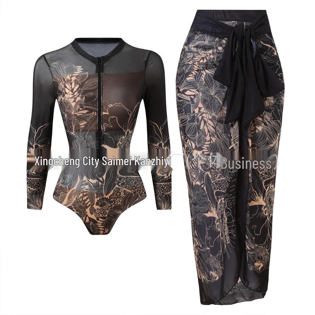 2025 Women's Long Sleeve Sun Protection Russian Swimsuit - European American Surfwear Beach Dress