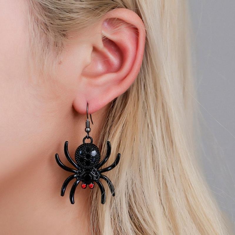 Halloween Spider Earrings Black Insect Animal Goth Accessories Punk Statement Earrings Gifts for Women Party Decoration