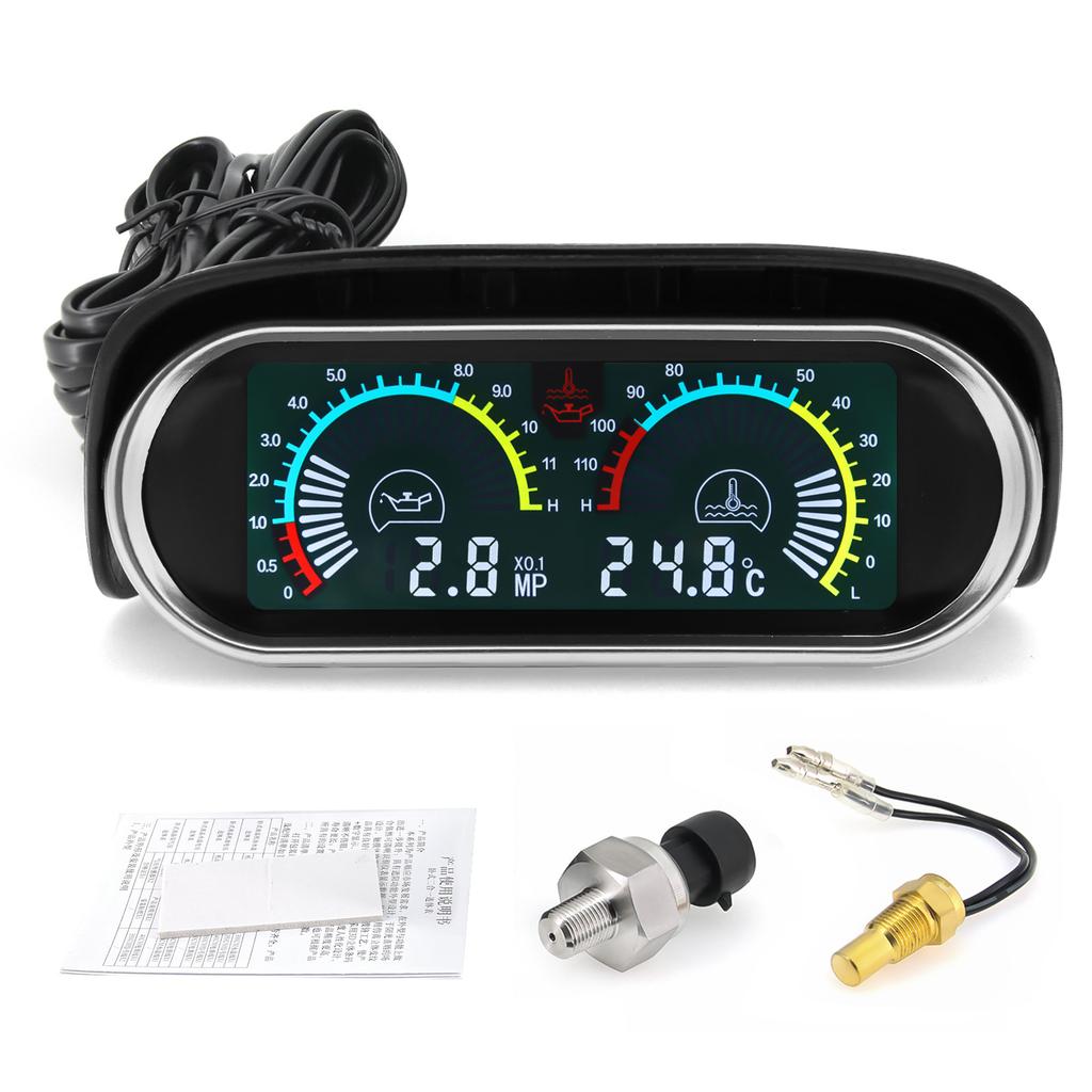 2 in 1 Auto Digital Water Temp Meter &Voltmeter &Oil Pressure Gauge Volt Voltage Meter with 1/8NPT Sensors For Car Truck 12V 24V