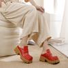 Johnature Retro Genuine Leather Square Toe Thick Soled Outdoor Slippers Thick Heel Women's Slip-on Shoes