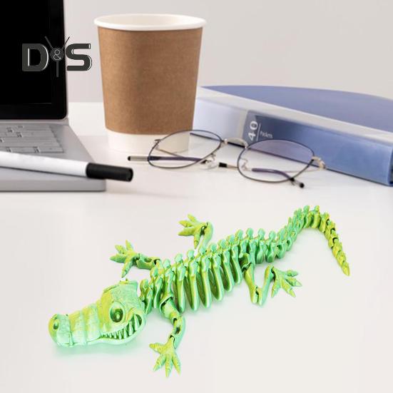 3D Printed Skeleton Crocodile Figurine Movable Joints Bone Crocodile Figure Articulated Animal Model Toy Home Office Desktop Decoration Ornament