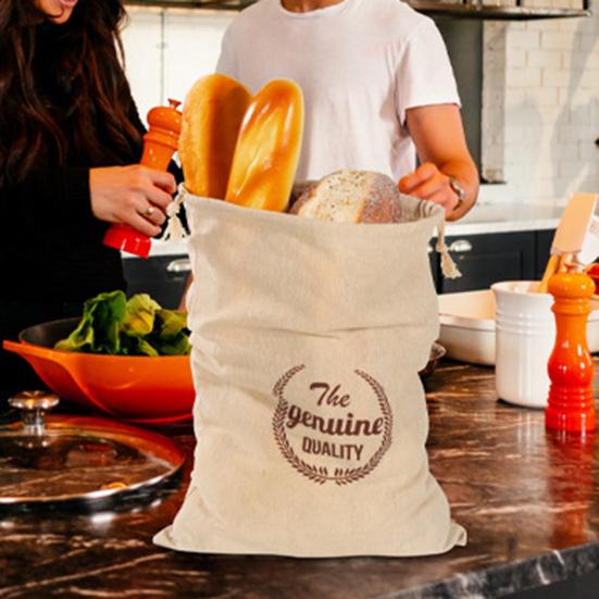 Lot De 4 Sacs à Pain En Lin Réutilisables - Avec Cordon - 38x31 Cm - Pour Baguette, Fruits, Légumes - Lavables