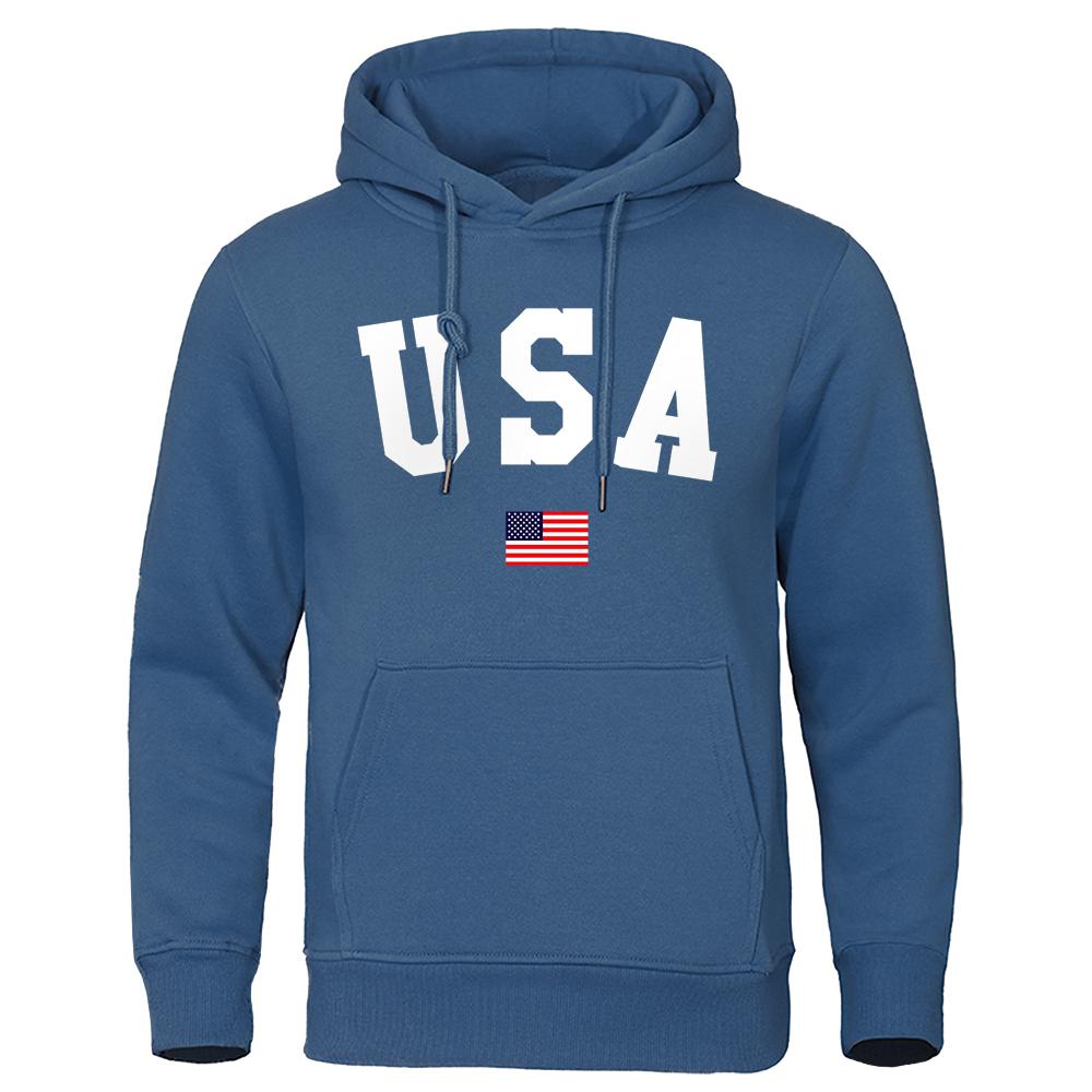 Capital Usa And Flag Of The United States Men Sweatshirt Japan Anime Clothes Autumn Loose Hoodies Fashion Pocket Warm Pullovers