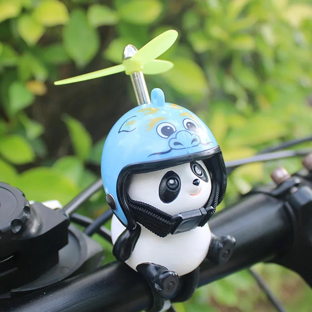 Motorcycle Handlebar Decoration Bike Electric Cute Panda Cartoon With Helmet Airscrew Ornaments Riding Equipment Accessories