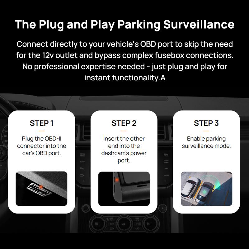 70mai Adjustable Hardwire Kit OBD II Type-C Interface Plug & Play 70mai OBD Kit 24H Parking Surveillance for 70mai Dash Cams