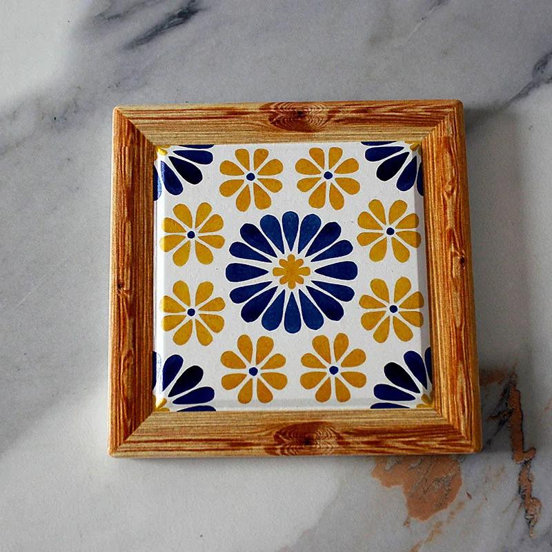 2025 Bohemian Square Vintage Retro Insulation Pad, Mat Floral Tile Ceramic Coffee Coaster, Kitchen Home Desktop Decoration Pads