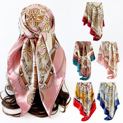 1pcs 1pcs New Fashionable Chain Printing 90cm Square Scarf Women's Simulated Silk Thin Headscarf Decoration Scarf