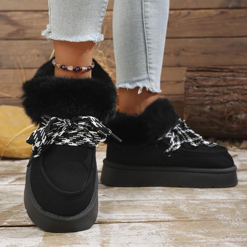 Women's Suede Platform Snow Boots - Short Pile Fleece Lined Winter Booties, Cozy Slip-On Boots for Cold Weather