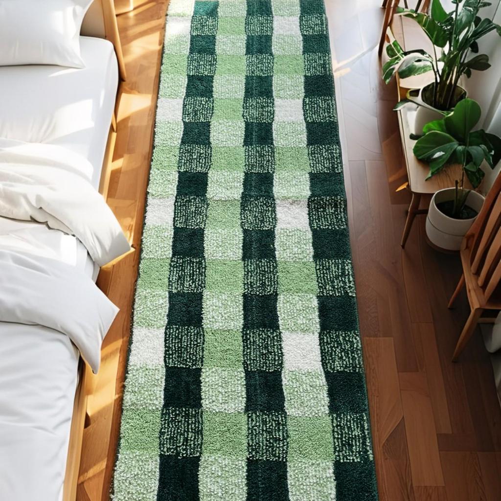 Thickened Checkered Flocked Carpet: Quick-Dry, Anti-Slip Mat for Bedroom and Bathroom