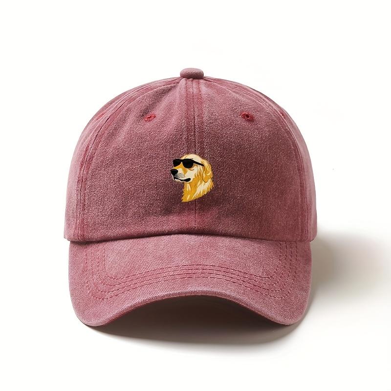 Wearing sunglasses, a golden retriever printed baseball cap, a gift for dog lovers with multiple colors to choose from