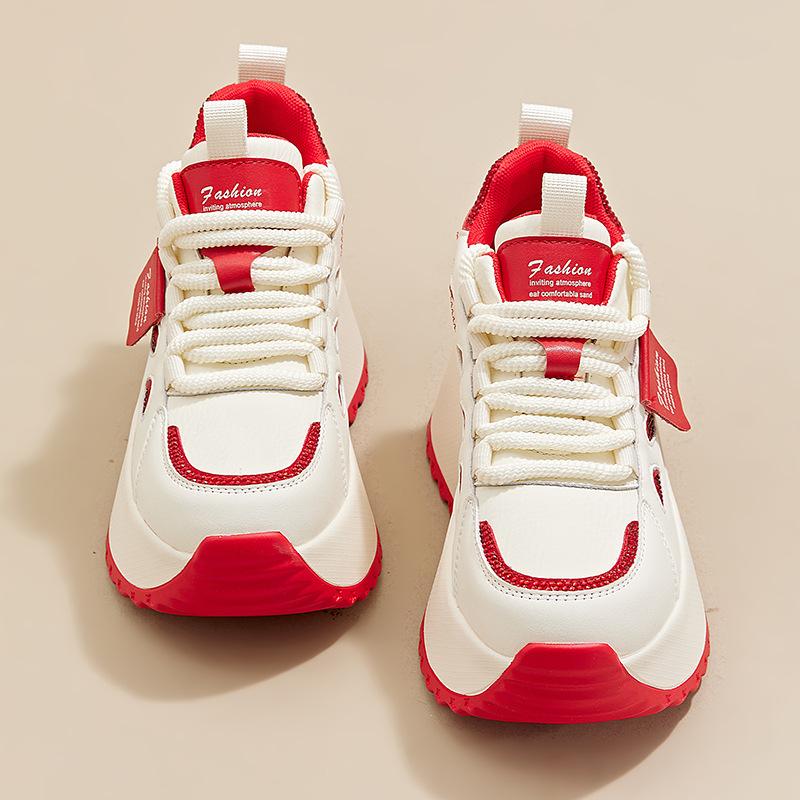 7CM Genuine Leather Comfy Hidden Heels Sneakers  New Autumn Block Flats Platform Skateboard Shoes Vulcanized Chunky Sports Shoes