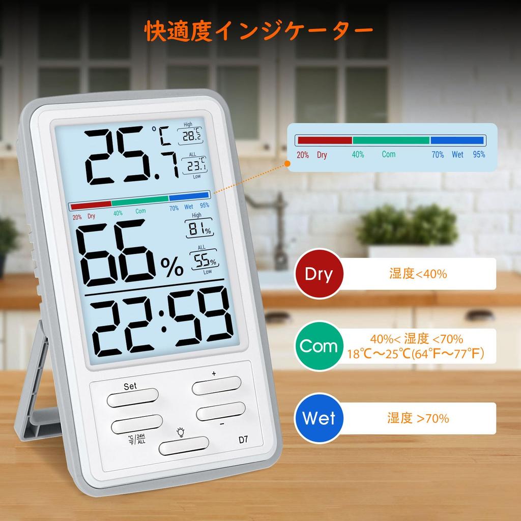GXSTWU Digital Temperature and Humidity Indoor Thermometer with or Tabletop Magnetic Comfort Level Clock LCD Rainy Season Heatstroke Skin Flu Health