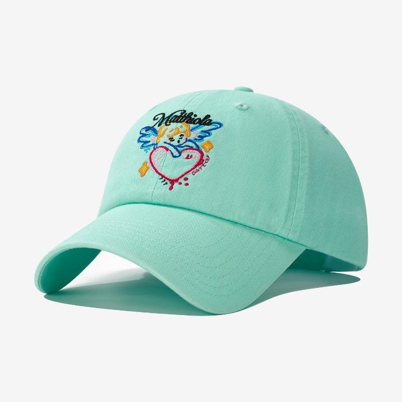 Big head circumference deep top baseball cap love angel embroidery letters black and white splicing contrast color show face small cap children