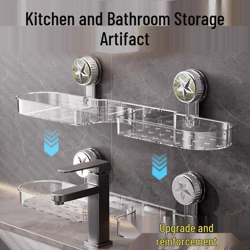Scaffale per Rubinetto del Bagno con Ventosa Rimovibile, Montaggio a Parete Senza Foratura, Scaffale Portaoggetti Anti-Goccia