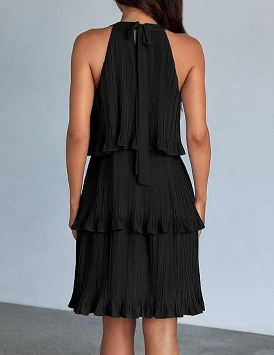 2026 European Sleeveless Patchwork Pleated Hem Women's Dress