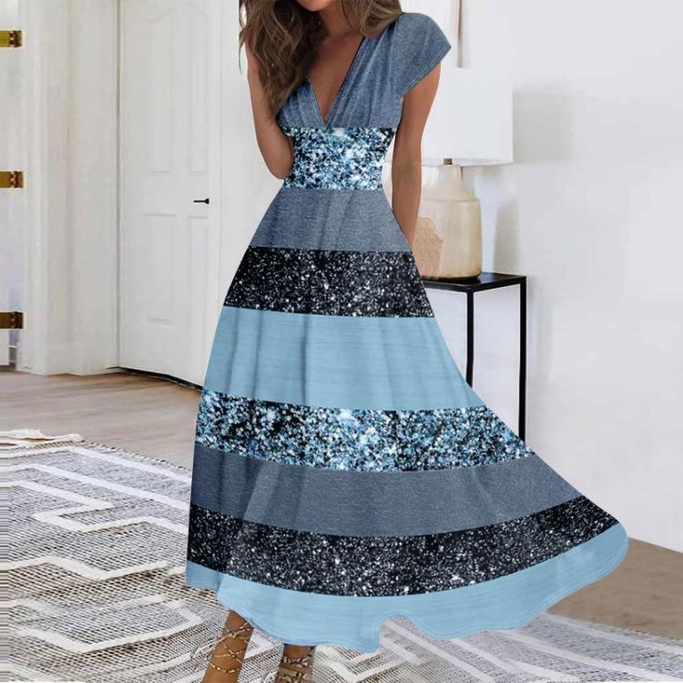 

Элегантное женское повседневное платье макси, длинное шифоновое платье с расклешенной юбкой, V-образным вырезом, оборками и короткими рукавами, для улицы, на каждый день, для свиданий, зрелое платье XXXL