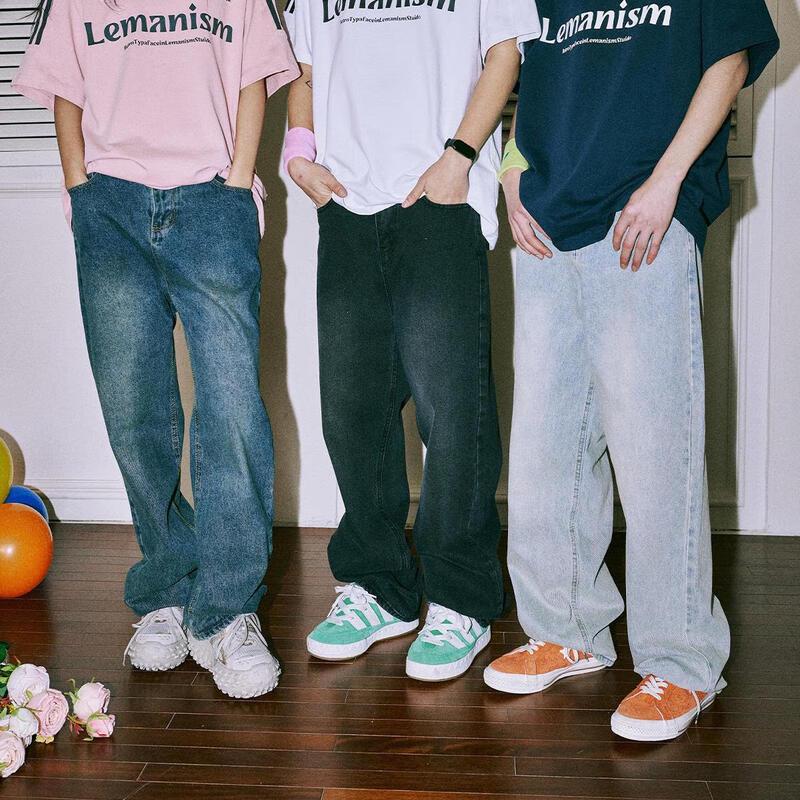 LEMANISM Men's American High Street Loose Straight Jeans